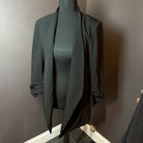 Mod Ref Jackets & Blazers - Mod Ref Black Drape Front Open Blazer Lightweight Jacket